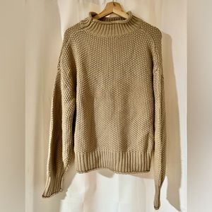 Chunky cozy tan mock neck sweater